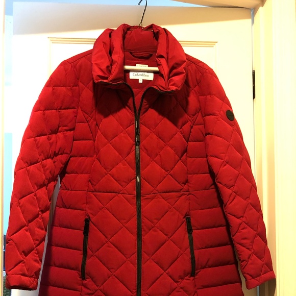 Calvin Klein Quilted Jacket Red Like New Black Trim - Picture 1 of 5